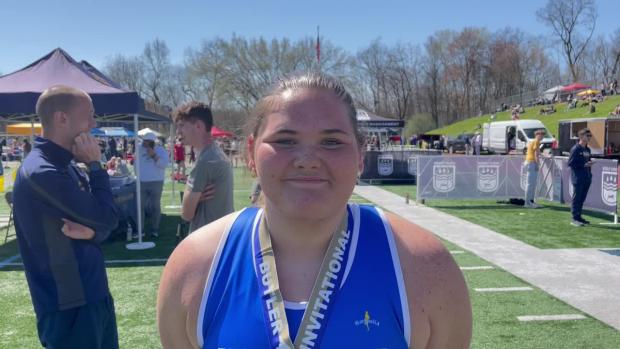 Maggie Goodlin after her PR shot put win