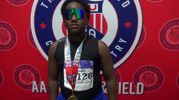 Moses Brooks takes gold in 9yr old boys shot put