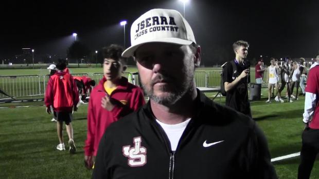 Coach Frazier of JSerra after girls victory in Sweepstakes