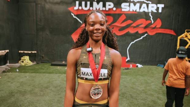 Mia Maxwell indoor US No. 2 all-time jum of 44-5.75